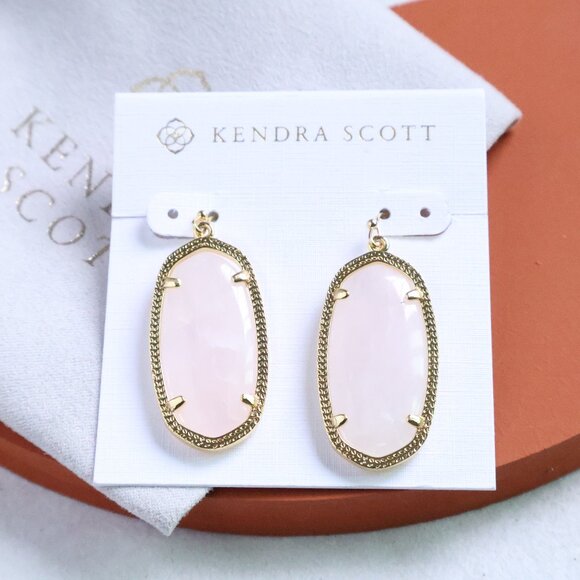 New. Kendra Scott Elle Gold Rose Quartz Earrings - Picture 1 of 2